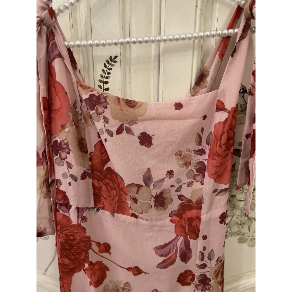 Lulus Summer Invite Midi Dress Blush Rose Tie Strap Tiered Size L NWT - Picture 3 of 9